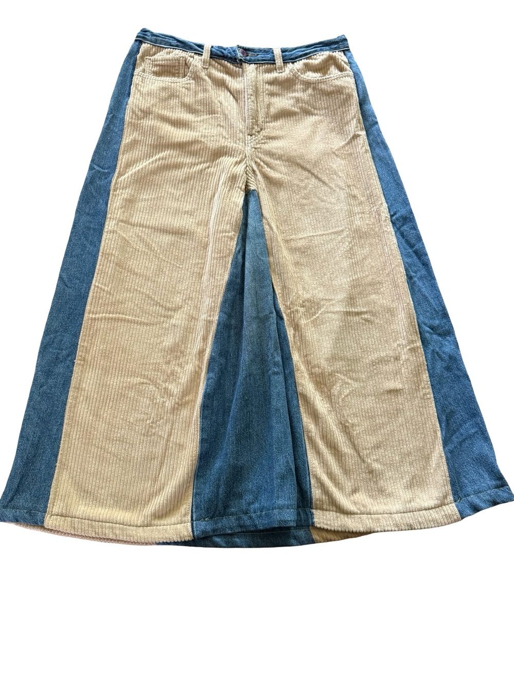 Levi’s Upcycled Patchwork Denim Corduroy Maxi Skirt Boho Y2K size 32